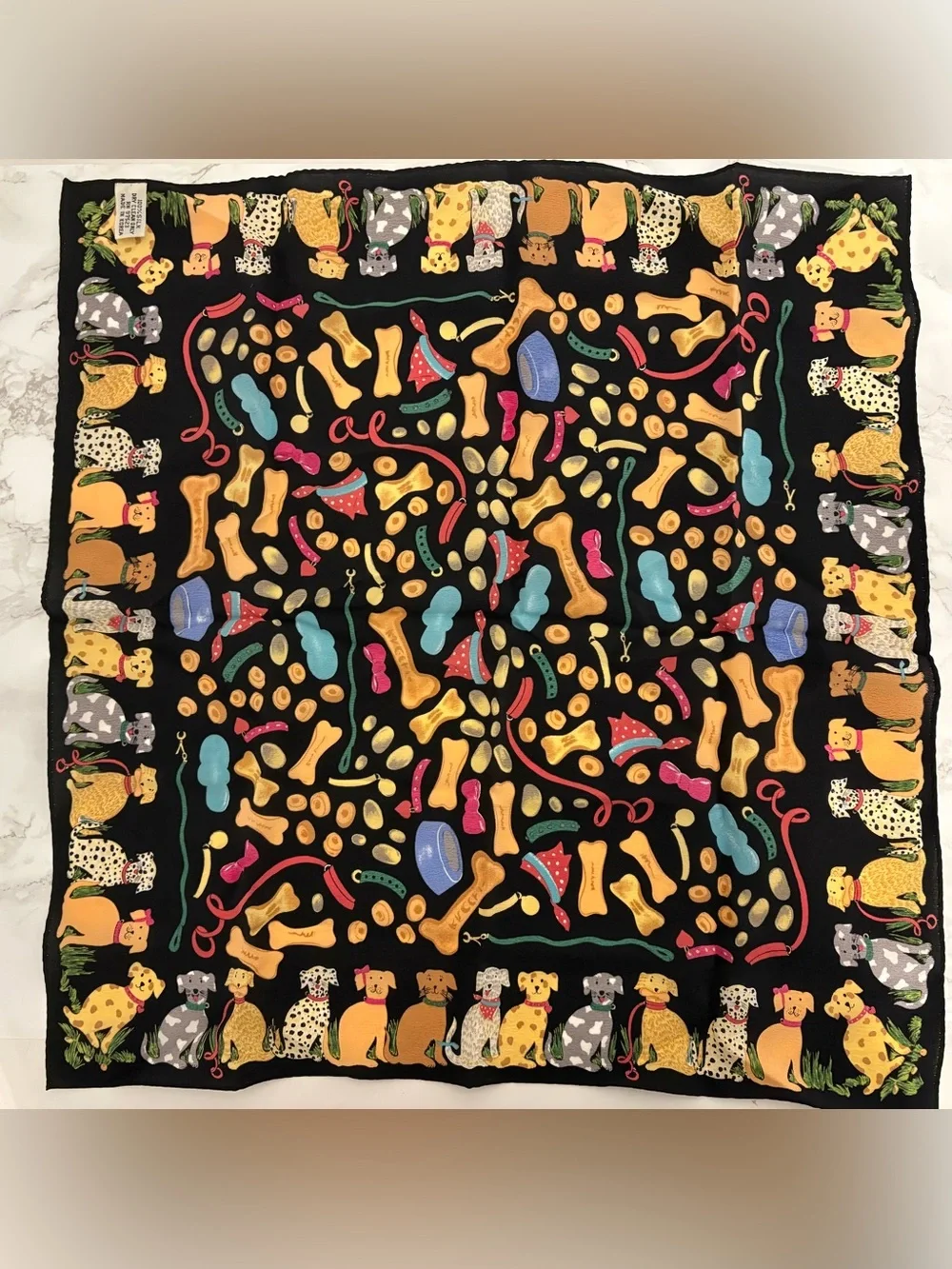 Vintage 1980s Dog Lover Silk Scarf